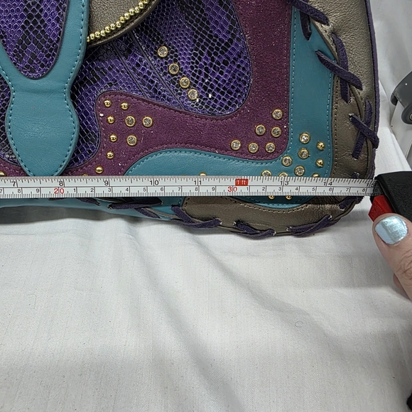 Hot In Hollywood Teal & Purple Studded Fringe Shoulder Bag - Picture 2 of 10